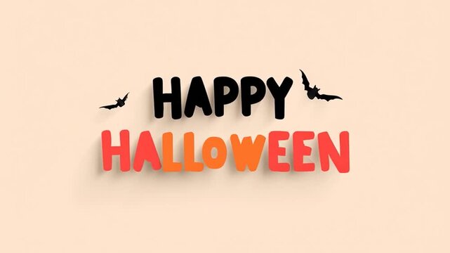 A spooky Halloween scene with "Happy Halloween" on a flat orange surface, animated bats,  and a seamless loop.