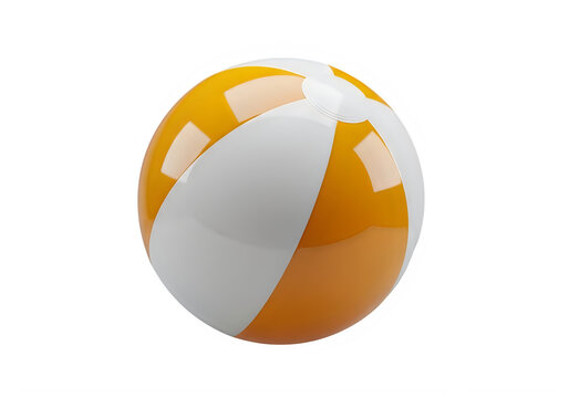Orange and white inflatable beach ball for summer fun isolated on transparent background, isolated on white background