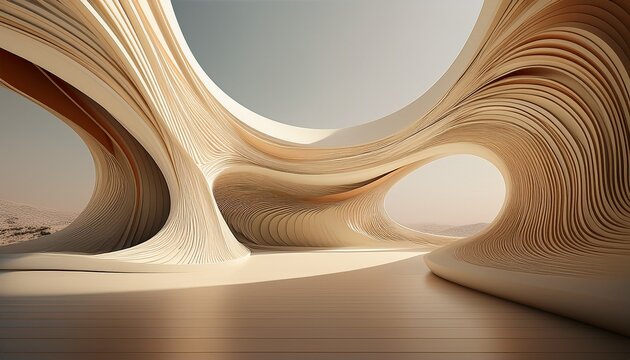 Espacio Arquitectonico Abstracto Con Curvas Fluidas Y Lineas Modernas En Tonos Neutros Elegantes