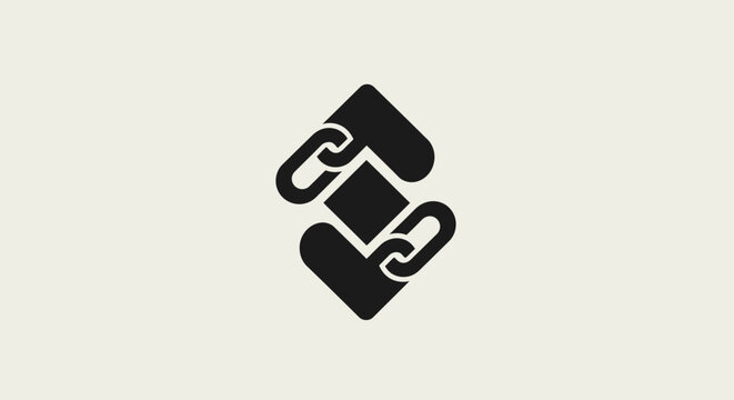 Black chain link logo on cream background with against plain cream stylized black cream colored set against connection minimalist binding with graphic