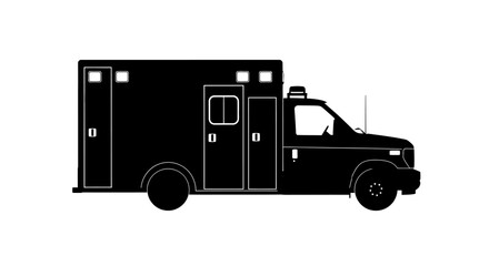 Black silhouette of an ambulance vehicle with against white background emergency vehicle medical transport transportation illustration graphic © Pabitra
