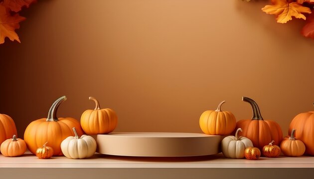 Vertical Product Placement Background With Pumpkins On An Autumn Halloween Themed Display Podium