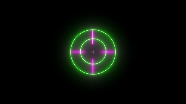 Glowing neon light target icon animation. Military training, military target icon. Crosshair, aiming with gun, sniper target. Target icon animation video.