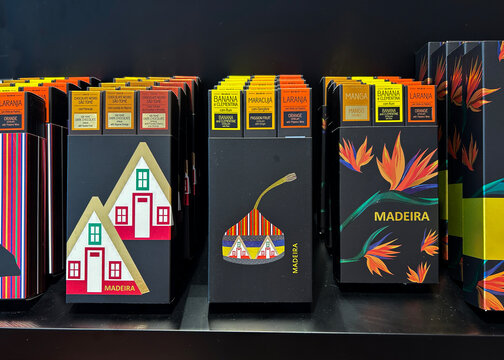 Chocolate set with Madeira ingredients. Close-up. Portugal.