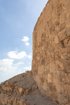 Remains  of the outer wall of the northern palace of the Mossad fortress in southern Israel near Arad