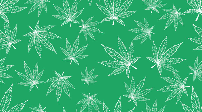 Seamless vector cannabis leaf pattern, cannabis leaf design, seamless fabric pattern.