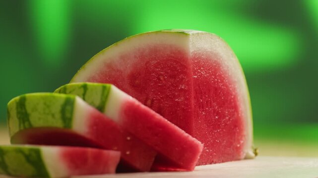 Man cutting watermelon - cut piece with knife. Young watermelons Citrullus lanatus. Topic - melons and gourds, farmer cultivation of watermelons