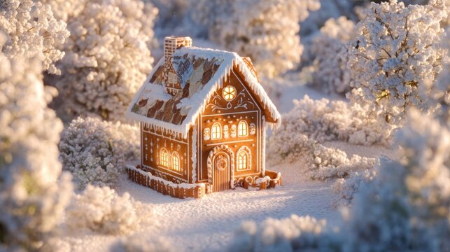 beautiful gingerbread house in a winter wonderland,
