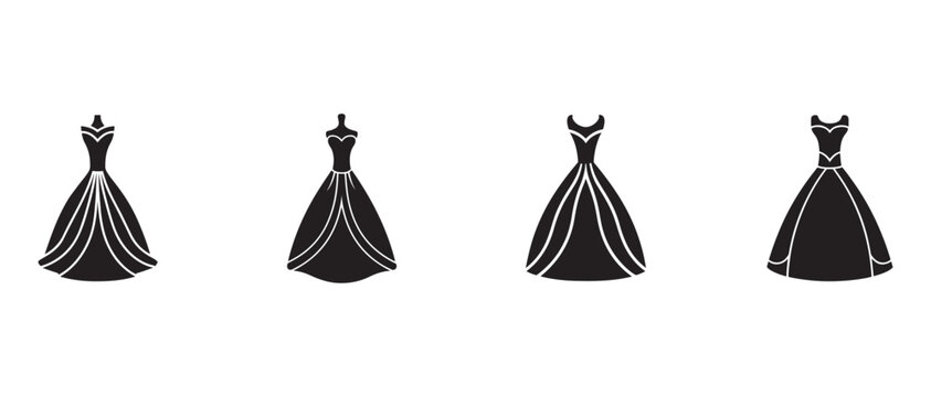 dresses with white outlines on white background  elegant evening gowns in different styles and designs
