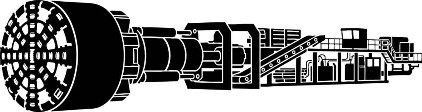 Tunnel Boring Machine TBM Silhouette Illustration