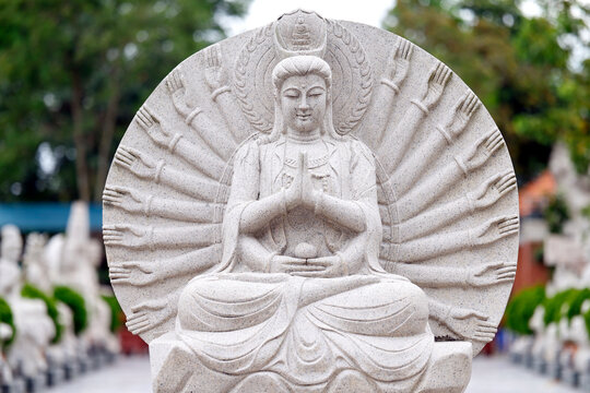 Guan Yin statue at Truc Lam Phoung Nam Zen monastery with multiple arms representing compassion in Can Tho