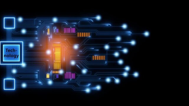 Futuristic big data circuit board analytics with Technology digital network connection, Artificial intelligence deep learning, and big data technology. 4k Motion abstract background data trransfer