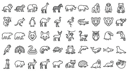 Obraz premium Wildlife animal outline icon set on white background