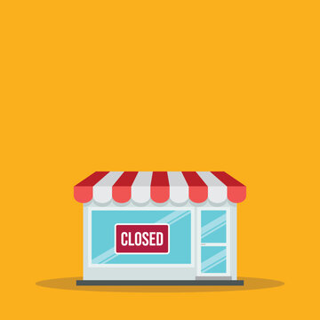 Small Business Store Closed Sign on Shop Front Flat Vector Illustration