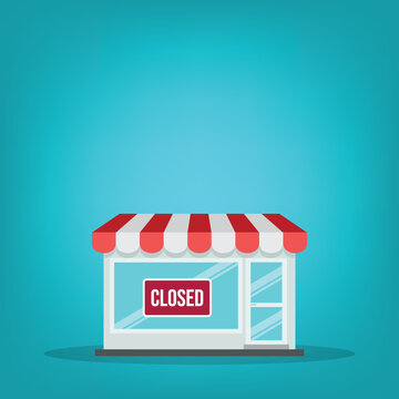 Small Business Store Closed Sign on Shop Front Flat Vector Illustration