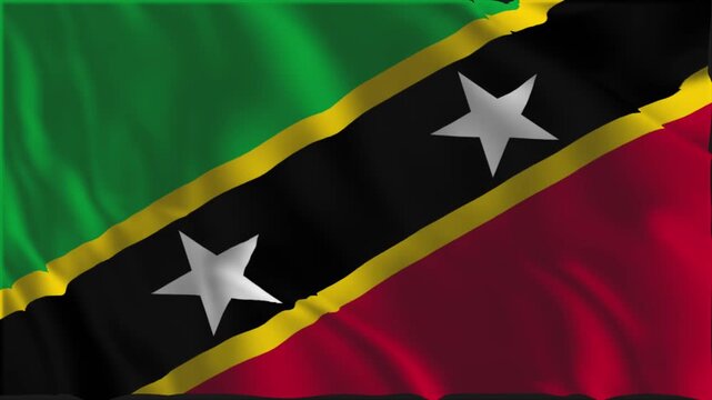 Flag of Saint Kitts and Nevis waving slowly in the foreground.