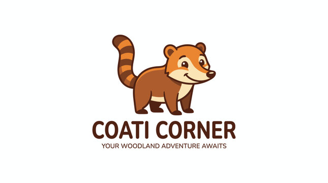 Woodland adventure coati mascot logo for outdoor lifestyle brand.