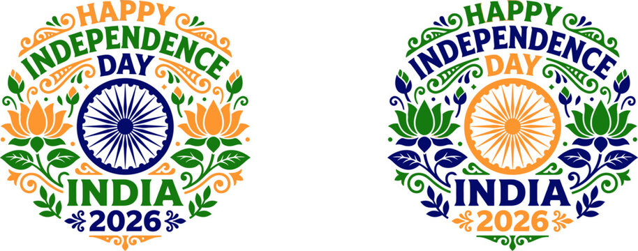 Indian independence day emblems with lotus flowers and ashoka chakra 2026