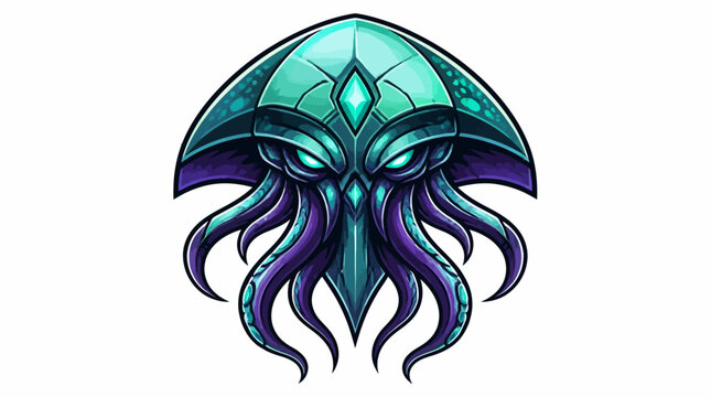 Alien Squid Creature Head Illustration.