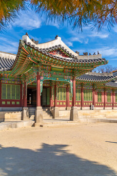 View of Huijeongdang Gate at Daejojeon Hall in Changdeokgung Palace on a sunny day in Seoul, South Korea