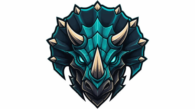 Fierce Triceratops Dinosaur Head Illustration.