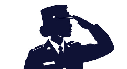 Silhouette of a female soldier saluting with depicts dark blue silhouette woman military uniform saluting coast guard air force ceremonial with greeting © Asim