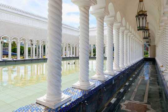 Visitors observe the ritual washing room at Masjid Omar Ali Saifuddien Mosque in Brunei during day time