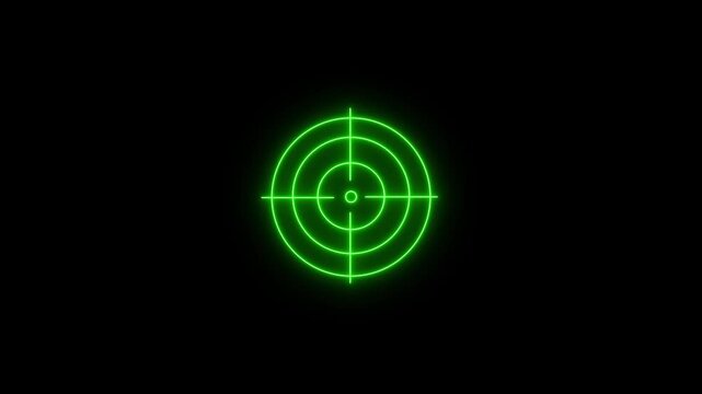 Glowing neon light target icon animation. Military training, military target icon. Crosshair, aiming with gun, sniper target. Target icon animation video.