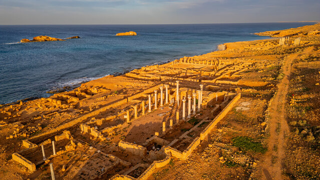 Exploration of ancient ruins in the Greek city Apollonia along the coast of Eastern Libya