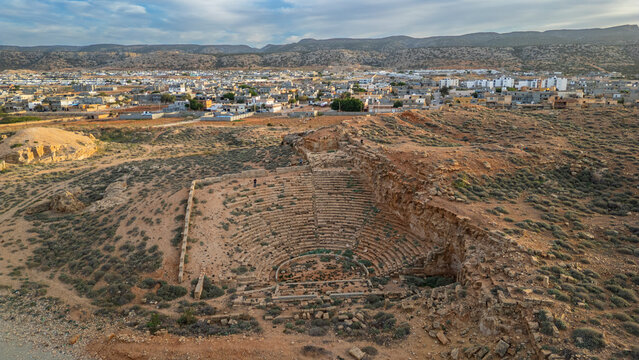 Exploring the ancient amphitheatre in the historic city of Apollonia in Eastern Libya