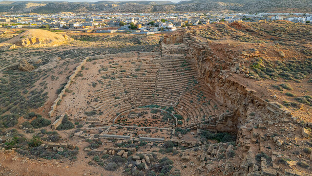 Remains of the amphitheatre in the ancient Greek city in Cyrenaica, Eastern Libya show traces of a historic civilization that once thrived