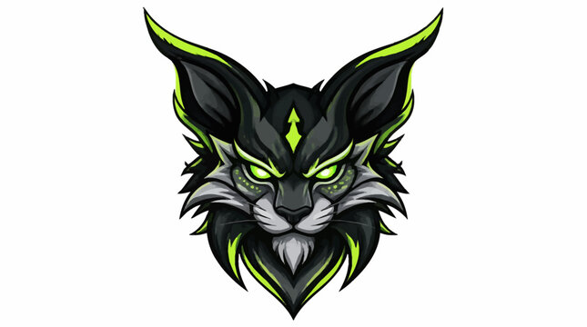 Stylized Fierce Lynx Head Illustration with Neon Accents.