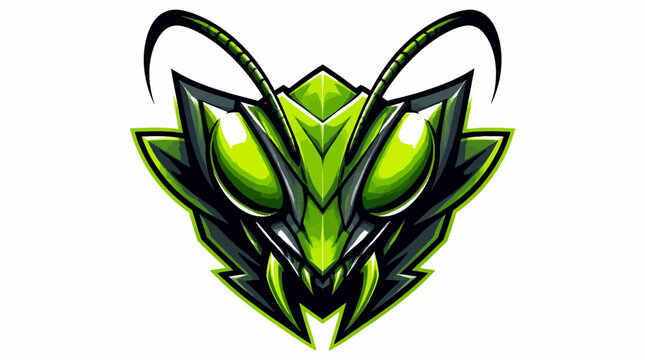 Stylized Green Mantis Insect Head Graphic Design.