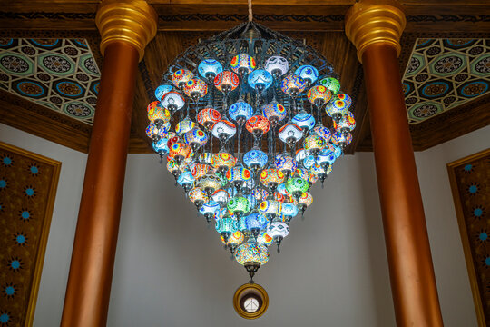 Chandelier design in the mausoleum of Omar al-Mukhtar showcases vibrant colors and intricate patterns in Libya