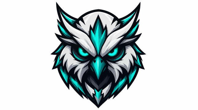Stylized Owl Head Graphic Design with Glowing Eyes.