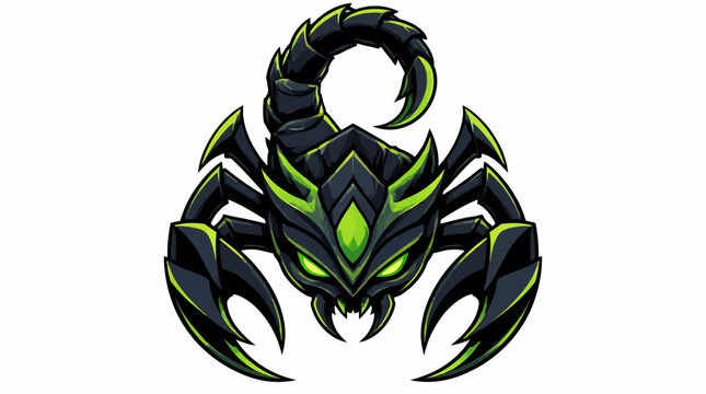 Stylized Scorpion Illustration with Glowing Green Eyes and Tail.