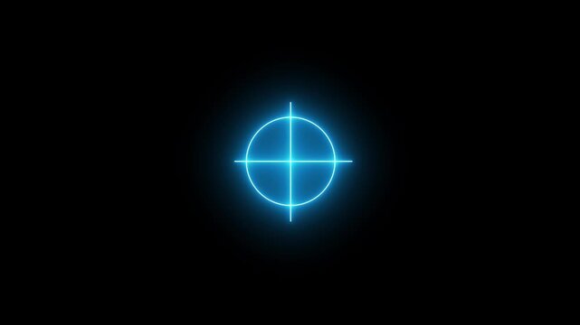 Glowing neon light target icon animation. Military training, military target icon. Crosshair, aiming with gun, sniper target. Target icon animation video.