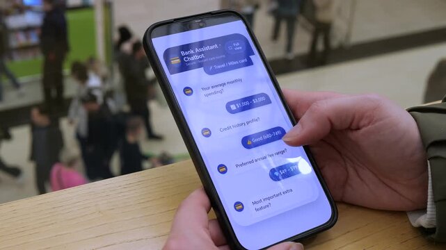 Securing a premium travel miles credit card via mobile chatbot. User customizes their profile based on spending and fee range to get a personalized offer. Great for travel finance, rewards marketing