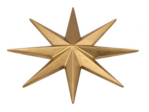 Golden eight-pointed star for award, rating, and decorative design, isolated on white background