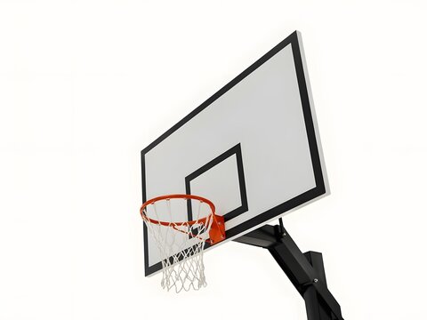 Basketball hoop with white backboard and orange rim for sports equipment, isolated on white background
