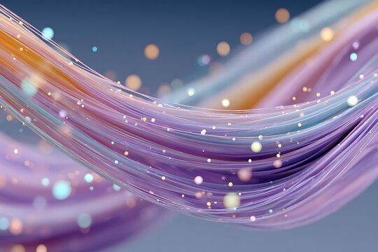 A vibrant 3D abstract composition featuring flowing pastel ribbons and glowing bokeh particles in a dreamy, ethereal digital space.