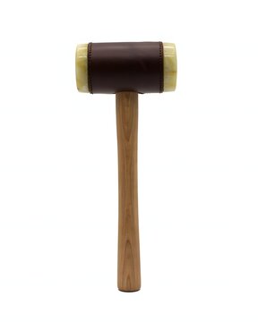 Rubber mallet with wooden handle for woodworking and crafting, isolated on white background