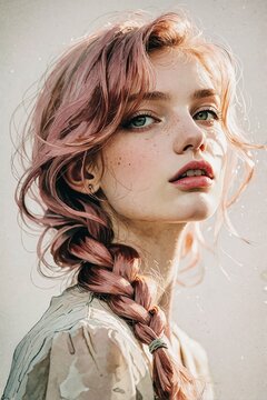 Beautiful Young Woman Red Hair Portrait Natural Light Dreamy Aesthetic Fashion Model
