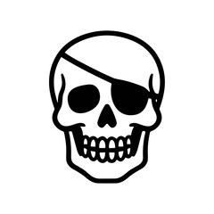 Obraz premium Minimalist black and white pirate skull icon with an eye patch.