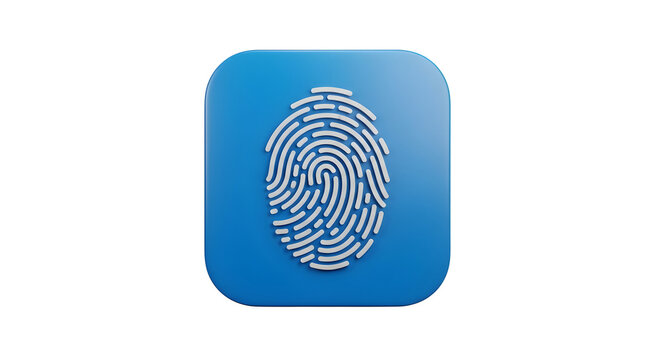 Blue square icon with fingerprint for security and authentication