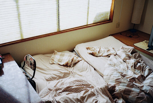 Rustic room in Kyoto, Japan in the morning, shot on film 