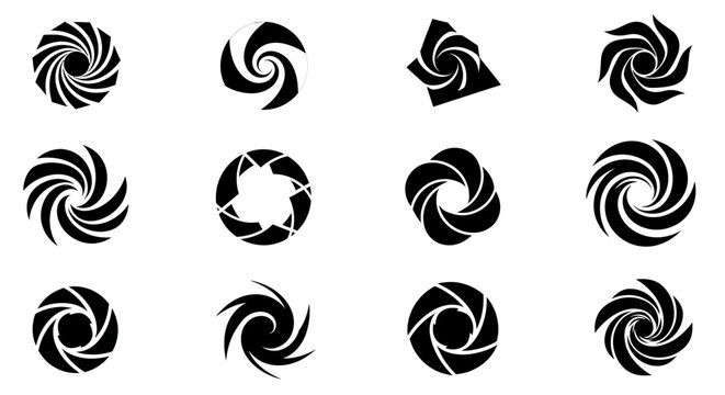Collection of camera lens logo designs with collection black white plain white background photography aperture graphic shutter symbol optics