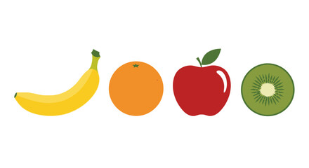 Colorful cartoon fruits on white background with banana orange apple apple kiwi fruit fruit row illustration nutrition healthy graphic with simple © Asim