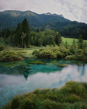 Turquoise natural spring pools in Slovenia, shot on film 