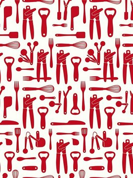 Red kitchen utensil silhouette seamless pattern for culinary design